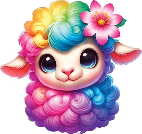 Colourful baby sheep - wall, art