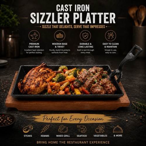Rectangle cast iron sizzler - iron,