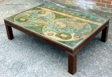 1960s vintage campaign military style mahogany brass world map coffee side table
