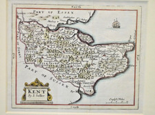 * Rare *  Copperplate Engraved Map of Kent By John Seller Hand Coloured 1695