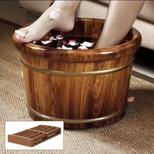 Wooden Foot Massage Tub Pedicure Soaking Bucket w/ 10 Foot Massage Rollers & Lid