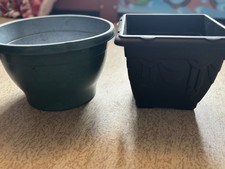 Random Plant Pots X 2 Bundle Outdoor Plants Green Round And Black Square Plastic