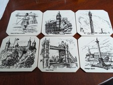 Coasters set of 6 Black & White London Scenes / Sketches, Beautiful Design