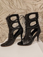 ZARA Leather Heels Black Studded Sandals Limited Edition UK 5 38 RRP £229.9