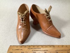 Antique Pair of  Miniature Pottery/Porcelain Lady’s Brogue  Shoe ORNAMENTS.
