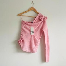 Zara Pink Floral Knit Top Size