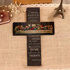 Last Supper Scene Wooden Cross Wall Art Plaque Home Decoration Religious Gift