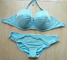 LADIES FLOOZIE SIZE 32G & 18  TURQUOISE BLUE & WHITE PADDED UNDERWIRED BIKINI
