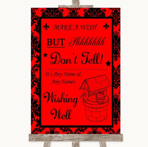 Red damask wishing well - red,