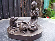 Vtg Heredities Cold Cast Bronze Resin Labrador Mother Puppies Little Girl Signed
