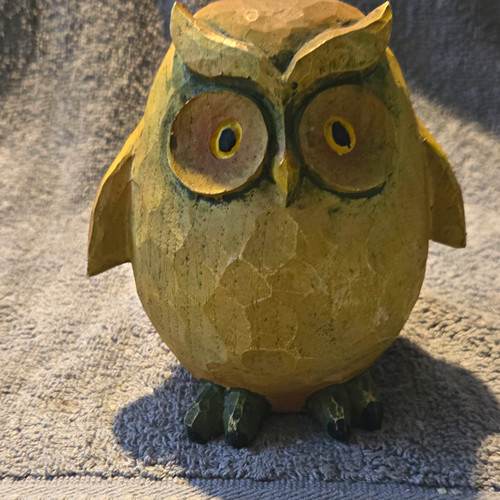 Painted carved wooden owl - painted,