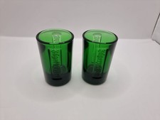 Set of 2 Jagermeister Emerald Green Glass Shot Glasses with Embossed Logo VGC