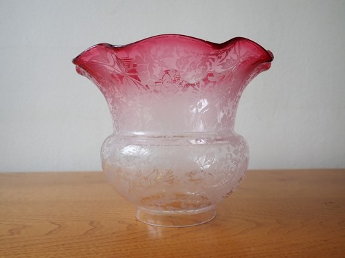 Cranberry etched glass - , fluted