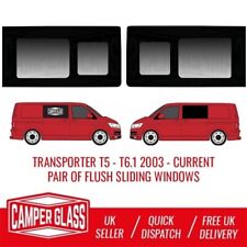 VW Transporter T5-T6.1 Pair of FLUSH Sliding Privacy Windows Tinted 2003-Current