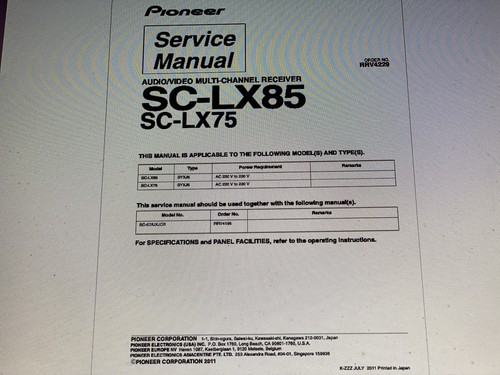 Pioneer lx85 service - pioneer, manual