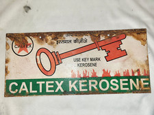 VINTAGE OLD ADVERTISING TIN SIGN CALTEX KEROSENE KEY BRAND OIL SIGN NO PORCELAIN