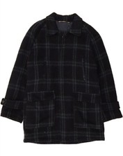 DAMIANI Mens Overcoat IT 50 Large Navy Blue Check Wool DO01