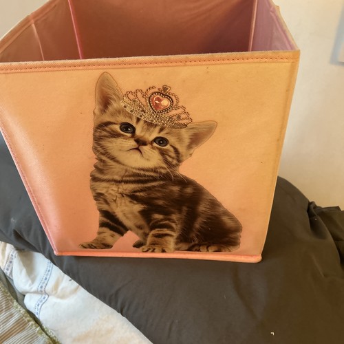 Pink cat storage cube - pink, fabric