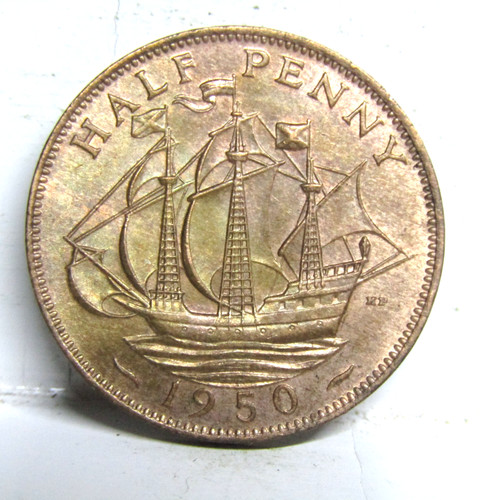 1950 half penny coin george - half, vi