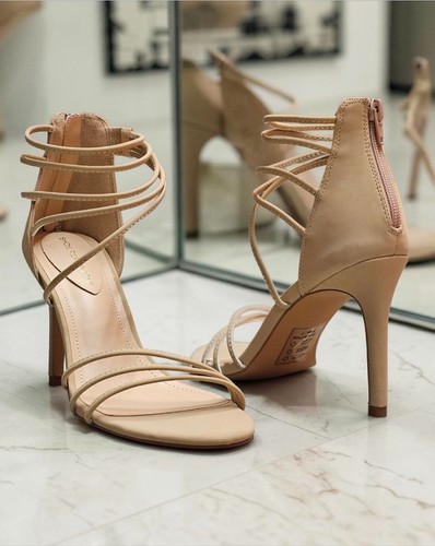 Strappy natural heeled sandals - natural,