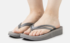HAVAIANAS WEDGE STEEL GREY LADIES SUMMER SHOES FLIP FLOPS UK 2 RRP £32 REF #S89