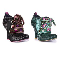 Irregular Choice Abigails Floral Mid Heel Lace Up Boots Green Womens UK 3 - 8
