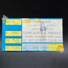 1980 GAMMA / RONNIE MONTROSE CONCERT TICKET STUB, OLD WALDORF