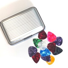 12 x Plectrum Picks with Silver Metal Wallet Gift Guitar 0.50mm 0.73mm 0.90mm