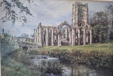 Signed Mounted Print Of Fountains Abbey By Pat Bell