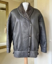 Baileys Of Glastonbury Women’s Leather Shearling Bomber Jacket Size 10 Grey Rare