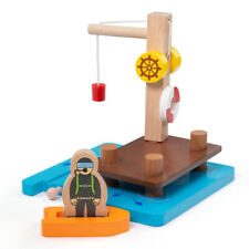 Bigjigs Toys Crane Dock with Diver & Dinghy, Wooden Train Set Accessories