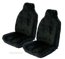 For MG ZR - Front Pair of Luxury Plain Black Faux Fur Furry Car Seat Covers
