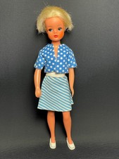 Vintage Pedigree blonde Sindy blue stripe polka dress white court shoes doll