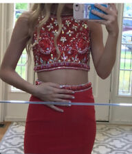Sherri Hill Authentic 2 Piece Prom Dress Uk6 Xs Red Embellished Exc.