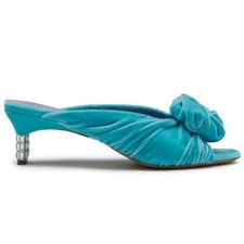 Boxed Mulberry Greta Rose Velvet Turquoise Teal Mules Shoes 4/37 Ex Cond