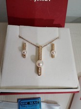Majorica Pearl 925 Silver with 18k Gold Plate Necklace & Earring Set