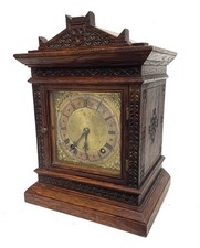 Antique WINTERHALDER & HOFMEIER W & H Oak Carved Bracket Mantel Clock