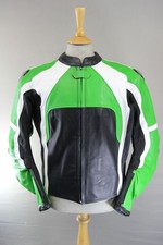 EVIRON BLACK, GREEN & WHITE LEATHER BIKER JACKET WITH ARMOUR/RACE HUMP 44 INCH