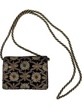 Vintage Embroidered Velvet Mini Bag Clutch with Rope Strap