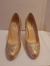 L.K. Bennett Dottie Heeled Court Shoes UK Size 4, EU 37  Gold Glitter W/ Box VGC