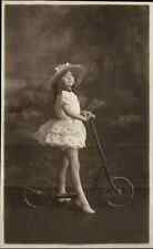 Little Girl Scooter Bicycle Studio Image c1910 Real Photo Postcard