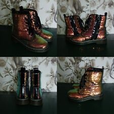Womens Girls Kids Sequin multi colour festival funky ankle combat boots Shoes 2