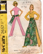 1970 Vintage Sewing Pattern B36 JUMPSUIT, SKIRT & SASH (R677) 