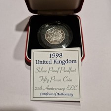 1998 Silver Piedfort Proof 50p EEC Royal Mint Boxed With COA