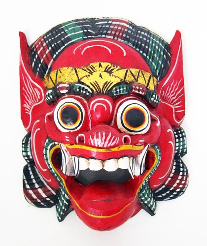 Red wooden monkey - wooden, mask