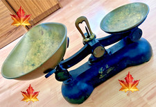 RETRO VGT⭐BOOTS THE CHEMIST CAST IRON BRASS KITCHEN PAN SCALE⭐7 WEIGHTS⭐MID1950s