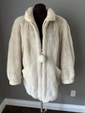 Mink Real Fur Coat Jacket Cream Ivory White Sheared Cuffs Collar Pockets 
