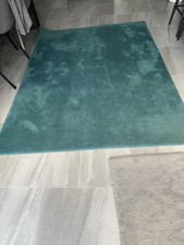 Large Unbranded Turquoise Teal Rug 200cm by 140cm Approx Stained Underneath 