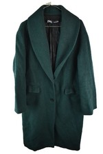 ZARA Green Long Coat size S Womens Button Up Overcoat Jacket Casual Outdoors