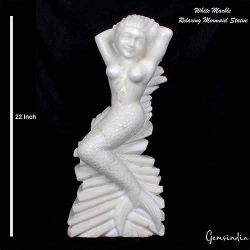 Large white marble mermaid - large,